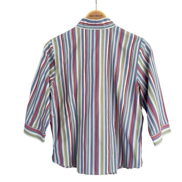 Orvis Top Womens size 10 Button Down No Wrinkle Stripe Multicolor Logo Unisex - Picture 2 of 5